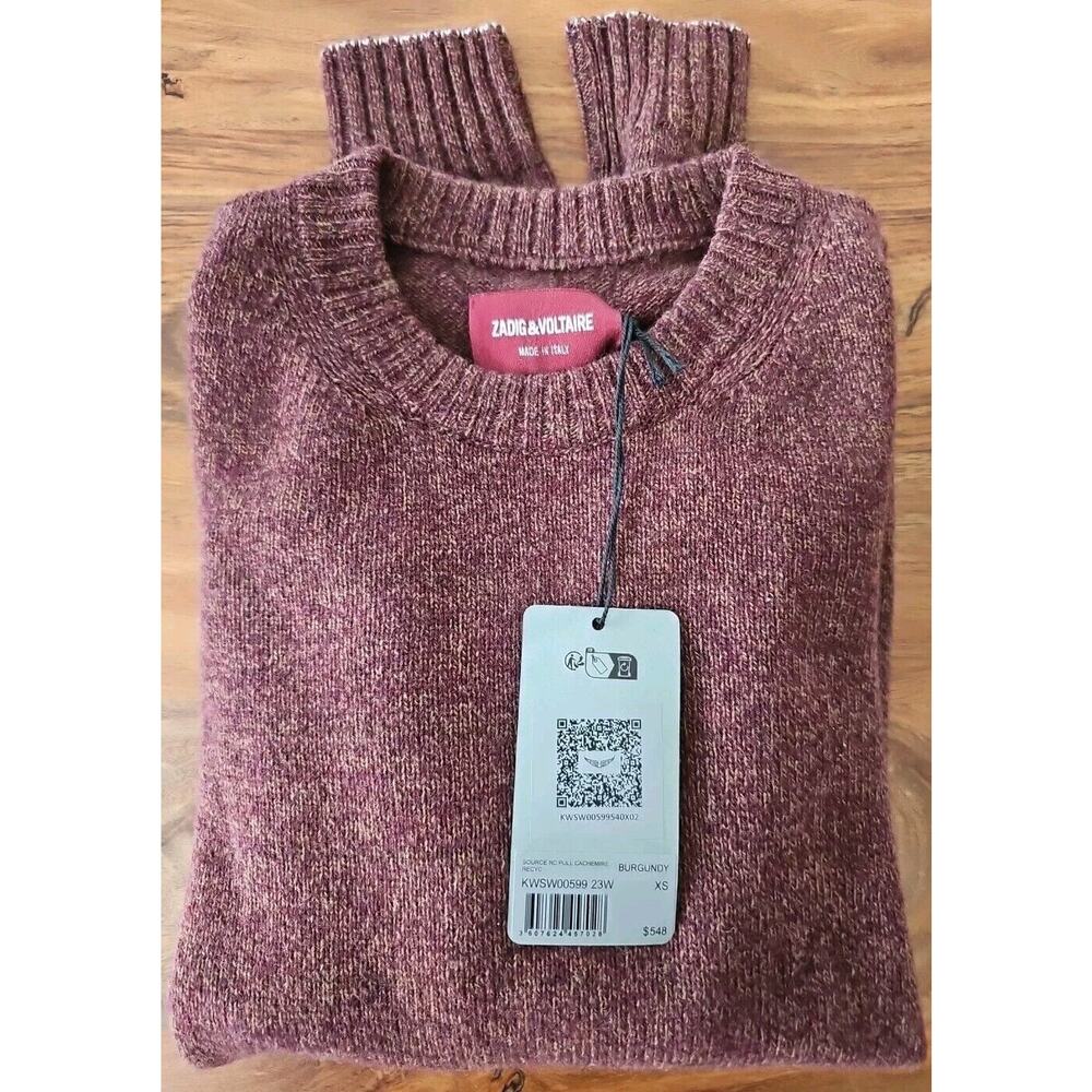 Zadig & Voltaire Source Cashmere Burgundy Pullover Logo Sweater $548, XS, NWT